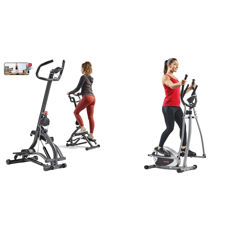 Sunny Health & Fitness Stair Stepper w/Handlebar, Extended Step Range Machine + Stepping Elliptical Machine, w/Ultra- Quiet Magnetic, Low Impact, Cardio Equipment