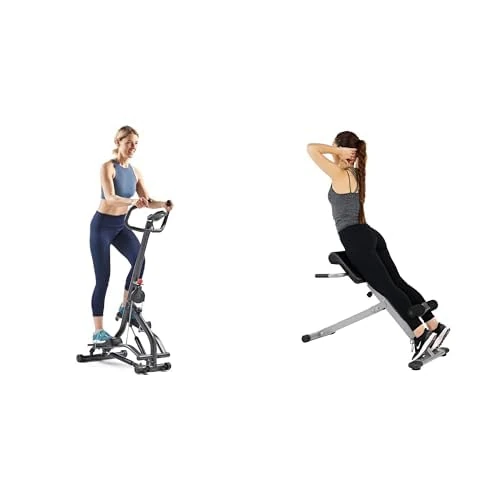 Sunny Health & Fitness Stair Stepper w/Handlebar, Extended Step Range Machine + Sunny Health and Fitness 45 Degree Hyperextension Roman Chair, Steel, Grey, One Size