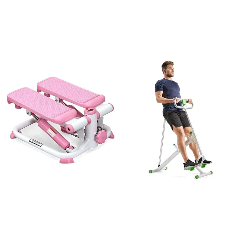 Sunny Health & Fitness Exercise Stepping Machine, Portable Mini Stair Stepper for Home or Office Workouts + Row-N-Ride Assist Trainer for Body Cardio Workout with Adjustable Resistance, Upright