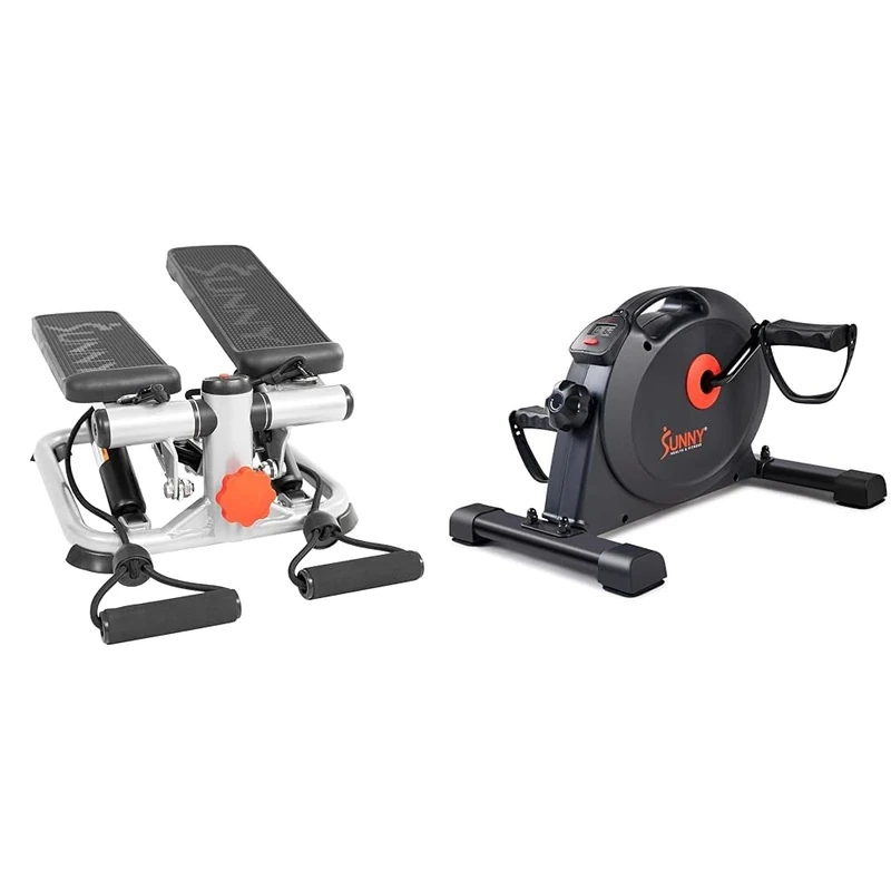 Sunny Health & Fitness Advanced Mini Home Steppers with Resistance Bands - SF-S0978 + Under Desk Dual Function Smart Mini Pedal Exerciser Cycle Bikes with SunnyFit App