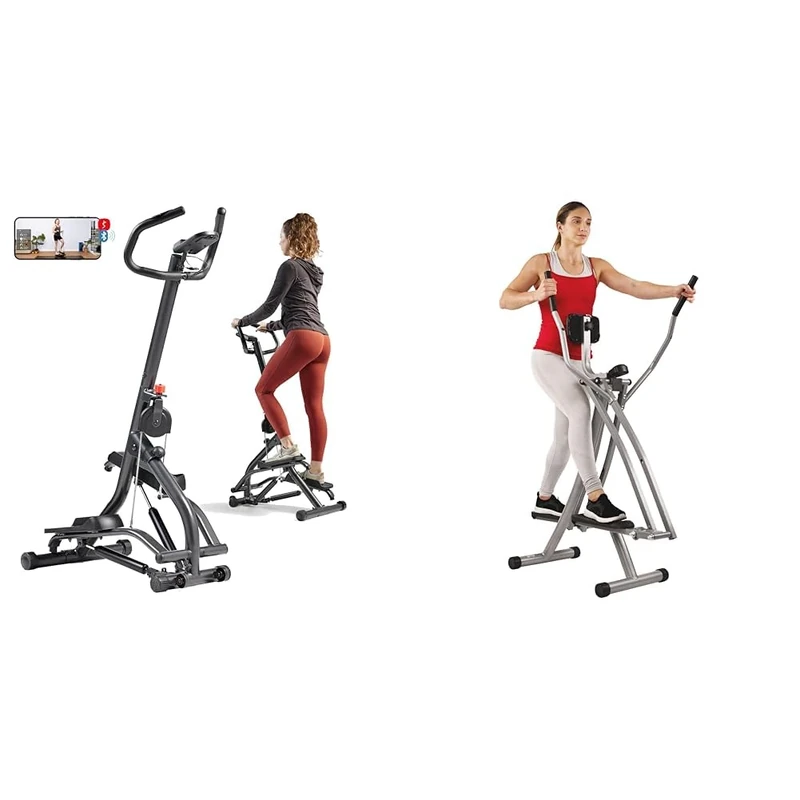 Sunny Health & Fitness Stair Stepper w/Handlebar, Extended Step Range Machine + Elliptical Cross Trainer w/LCD Monitor, Air Walker Exercise Machines