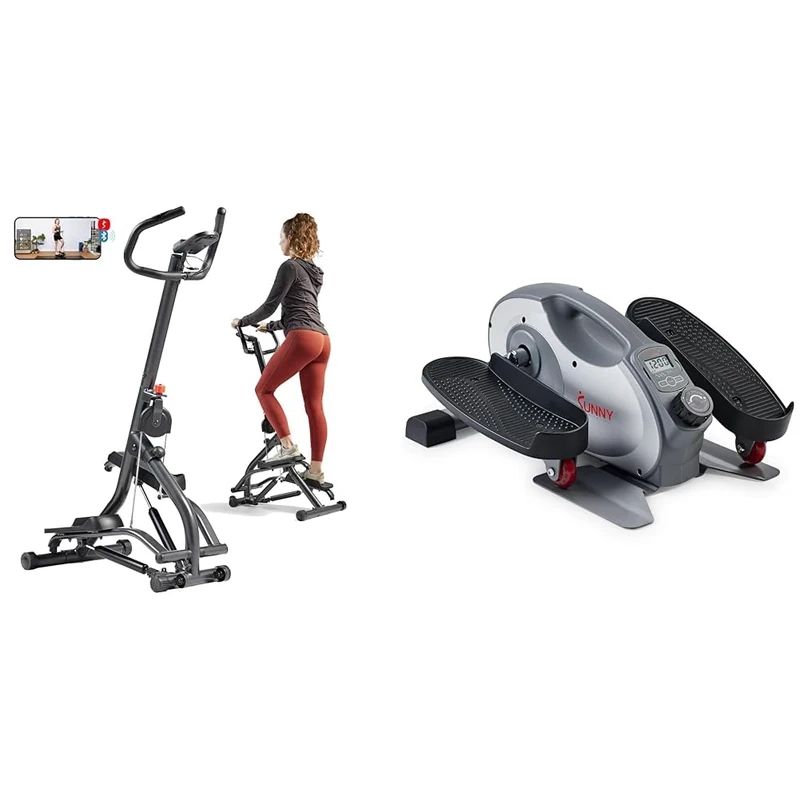 Sunny Health & Fitness Stair Stepper w/Handlebar, Extended Step Range Machine + Smart Portable Fully Assembled Magnetic Under Desk Elliptical Peddler