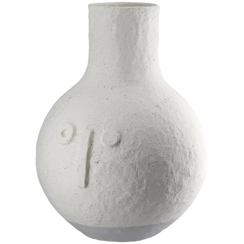 Casablanca Belém Vase, Cotton, Cream, Textured, Face Motif, Belly, Height 31 cm x Diameter 25 cm, Waterproof Flower Vase