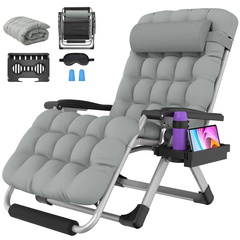 Suteck Oversized Zero Gravity Chair,XXL 84cm Wide Outdoor Recliner Chair w/Removable Cushion&Headrest, Camping Lounge Chair w/Upgraded Lock&Footrest, Reclining Patio Chairs for Indoor Outdoor,500LBS