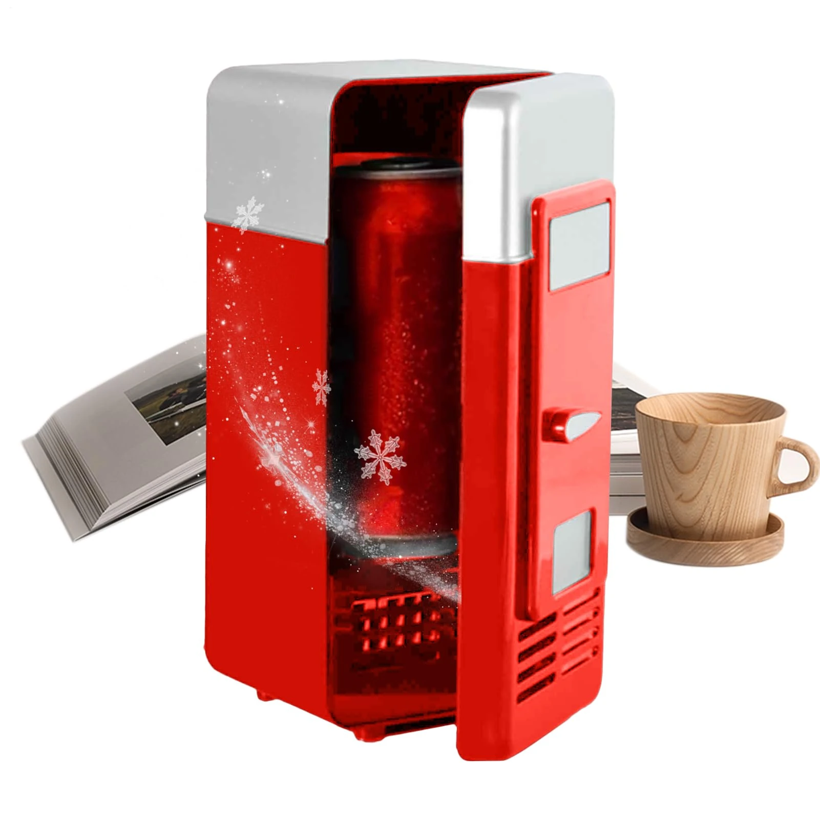 Small Refrigerator - 19.5x9.5x9.5cm Personal Drink Can Cooler | Small Beverage Fridge | Drink Cooler Unit | Beverages Chiller | USB Powered Personal Fridge For Trip Car Desktop Hotel Travel