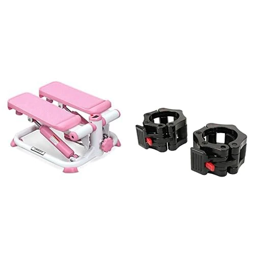 Sunny Health & Fitness Exercise Stepping Machine, Portable Mini Stair Stepper for Home or Office Workouts + Locking Collar Clamps with Quick Release for Olympic Barbells for Pro Training