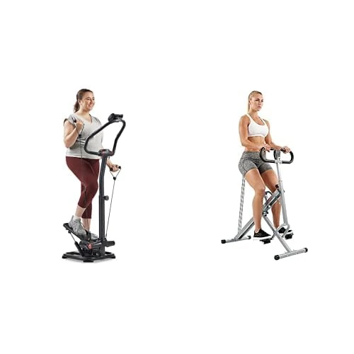 Sunny Health & Fitness Smart 2-in-1 Power Stepper with Resistant Bands & Handlebar + Upright Row-N-Ride Rowing Machine, Horse Riding Machine for Home Gym Use