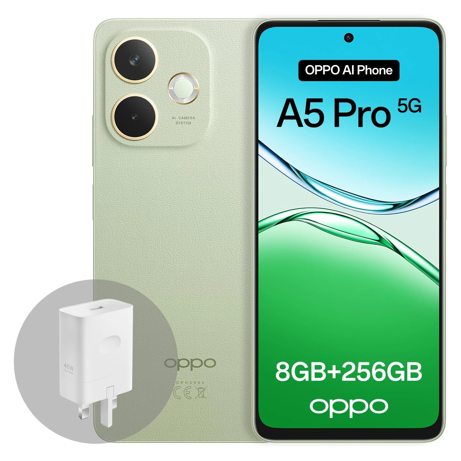 OPPO A5 Pro 5G 8GB RAM + 256GB ROM, Unlocked Smartphone with AI, 6.67" 120Hz display, 50MP AF camera, 5800 mAh battery, IP69 Water and Dust Resistance, Olive Green (Include 45W SUPERVOOC Charger)