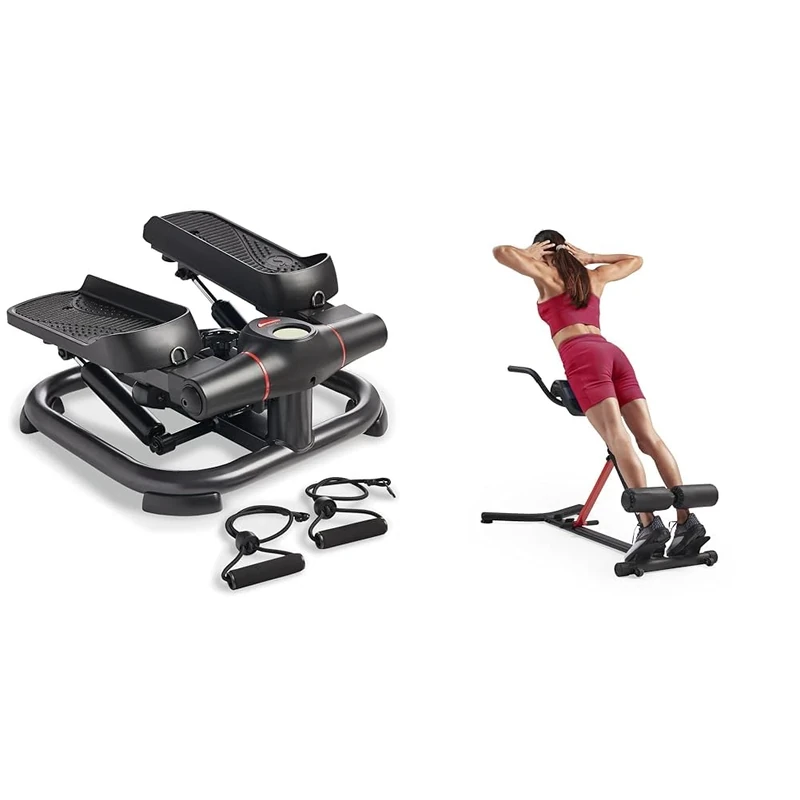 Sunny Health & Fitness 2-in-1 Premium Power Stepper with Resistance Bands + Unisex's Station-SF-BH620062 Hyperextension Roman Chair with Dip Station