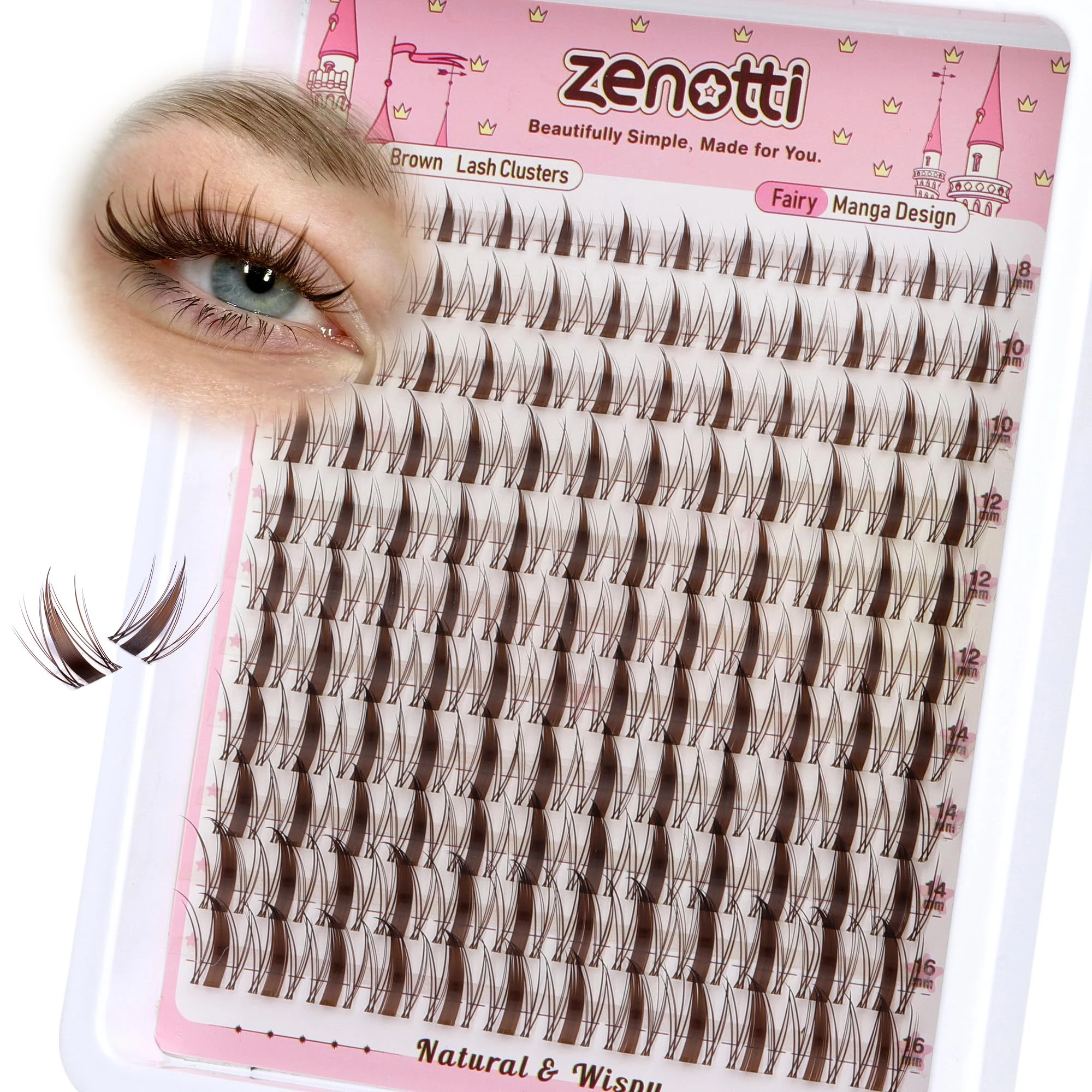 Brown Lash Clusters Manga Eyelash Clusters Natural Fairy Cluster Eyelash Extensions Wispy Spiky Individual Lashes Invisible Band DIY Anime Lash Extensions with Clear Band 8-16MM by zenotti