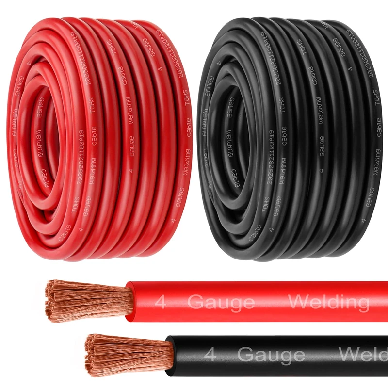 MOOKEERF 4 Gauge Battery Cable - 50FT Red + 50FT Black 4 AWG Welding Cable Flexible Stranded Oxygen-Free Pure Copper Wire for Automotive, Battery, Inverter, Solar, Marine and Generator