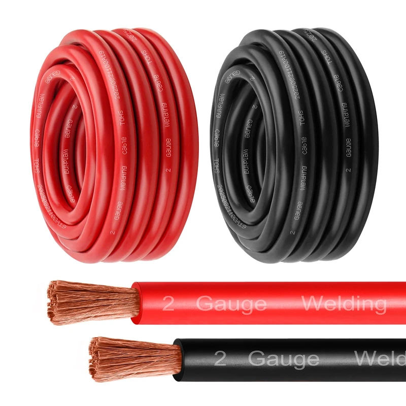 MOOKEERF 2 Gauge Battery Cable - 20FT Red + 20FT Black 2 AWG Welding Cable Flexible Stranded Oxygen-Free Pure Copper Wire for Automotive, Battery, Inverter, Solar, Marine and Generator