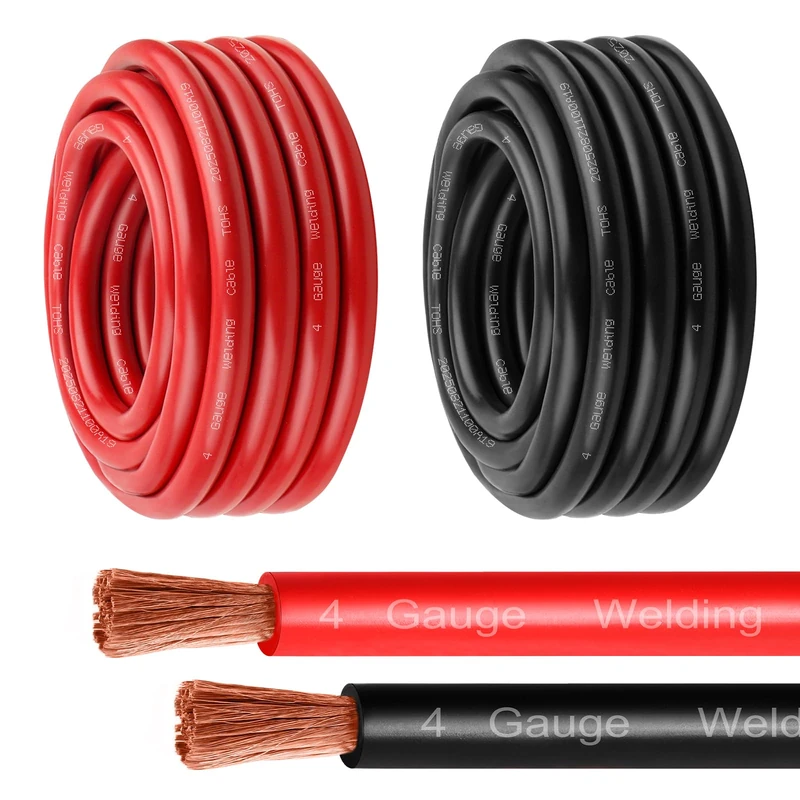 MOOKEERF 4 Gauge Battery Cable - 20FT Red + 20FT Black 4 AWG Welding Cable Flexible Stranded Oxygen-Free Pure Copper Wire for Automotive, Battery, Inverter, Solar, Marine and Generator