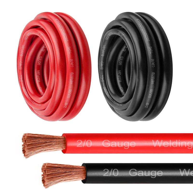 MOOKEERF 2/0 Gauge Battery Cable - 5FT Red + 5FT Black 2/0 AWG Welding Cable Flexible Stranded Oxygen-Free Pure Copper Wire for Automotive, Battery, Inverter, Solar, Marine and Generator