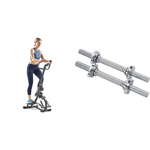 Sunny Health & Fitness Stair Stepper w/Handlebar, Extended Step Range Machine + Sunny Health & Fitness 35.5 cm (14") Threaded Chrome Dumbbell Bar