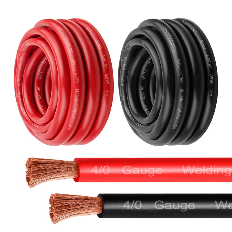 MOOKEERF 4/0 Gauge Battery Cable - 3FT Red + 3FT Black 4/0 AWG Welding Cable Flexible Stranded Oxygen-Free Pure Copper Wire for Automotive, Battery, Inverter, Solar, Marine and Generator