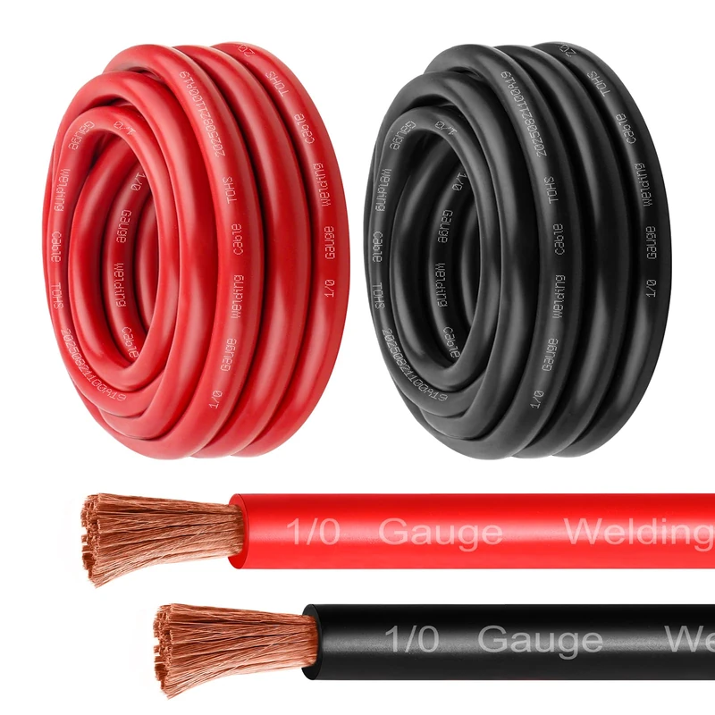 MOOKEERF 1/0 Gauge Battery Cable - 15FT Red + 15FT Black 1/0 AWG Welding Cable Flexible Stranded Oxygen-Free Pure Copper Wire for Automotive, Battery, Inverter, Solar, Marine and Generator