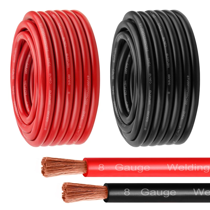 MOOKEERF 8 Gauge Battery Cable - 30FT Red + 30FT Black 8 AWG Welding Cable Flexible Stranded Oxygen-Free Pure Copper Wire for Automotive, Battery, Inverter, Solar, Marine and Generator