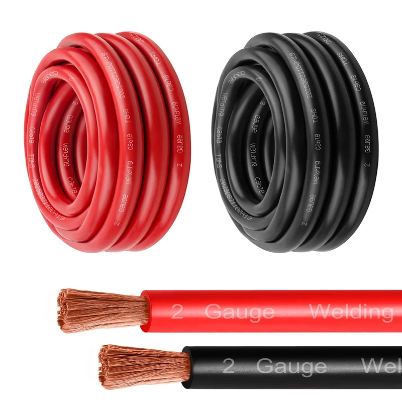 MOOKEERF 2 Gauge Battery Cable - 10FT Red + 10FT Black 2 AWG Welding Cable Flexible Stranded Oxygen-Free Pure Copper Wire for Automotive, Battery, Inverter, Solar, Marine and Generator