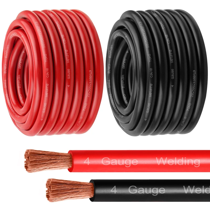 MOOKEERF 4 Gauge Battery Cable - 30FT Red + 30FT Black 4 AWG Welding Cable Flexible Stranded Oxygen-Free Pure Copper Wire for Automotive, Battery, Inverter, Solar, Marine and Generator