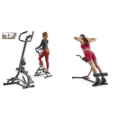 Sunny Health & Fitness Stair Stepper w/Handlebar, Extended Step Range Machine + Unisex's Station-SF-BH620062 Hyperextension Roman Chair with Dip Station