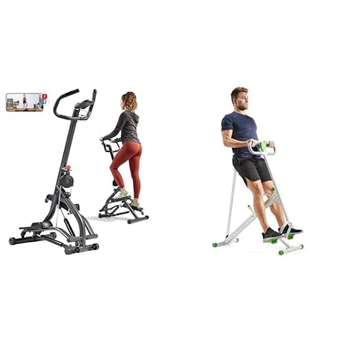 Sunny Health & Fitness Stair Stepper w/Handlebar, Extended Step Range Machine + Row-N-Ride Assist Trainer for Body Cardio Workout with Adjustable Resistance, Upright