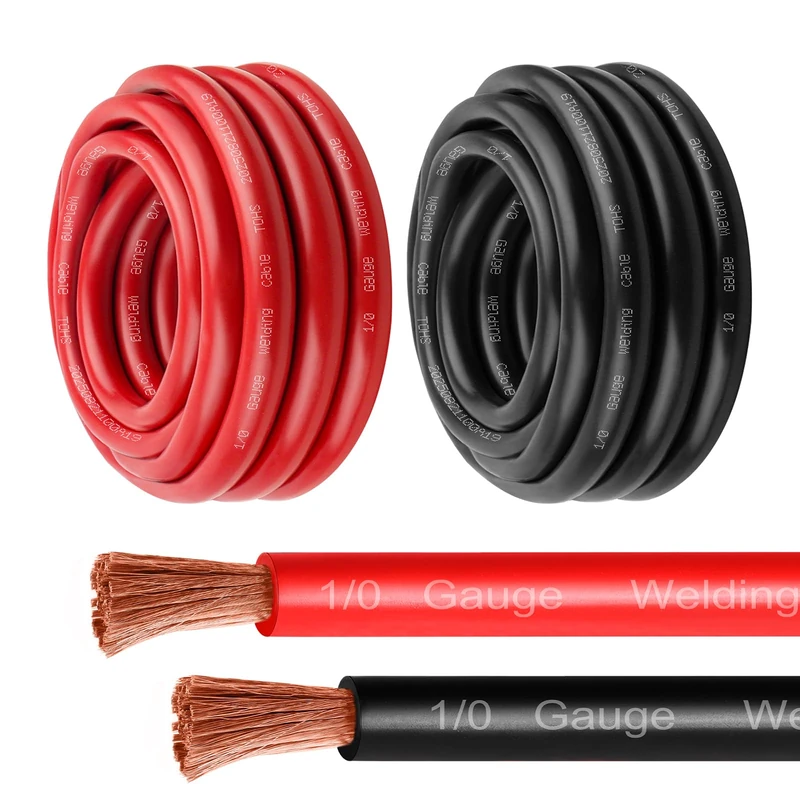 MOOKEERF 1/0 Gauge Battery Cable - 5FT Red + 5FT Black 1/0 AWG Welding Cable Flexible Stranded Oxygen-Free Pure Copper Wire for Automotive, Battery, Inverter, Solar, Marine and Generator