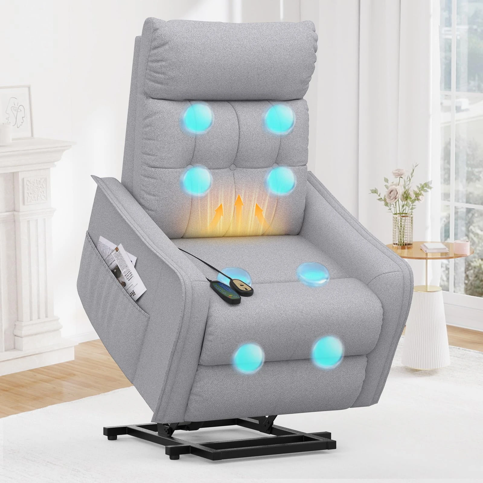 sisolos Recliner Armchair Rise and Recliner Chair for Elders, Power Lift Chairs with Massage & Heat, Extended Footrest, Electric Recliner Sofa Reclining Chair For Living Room with Dual Remote Controls