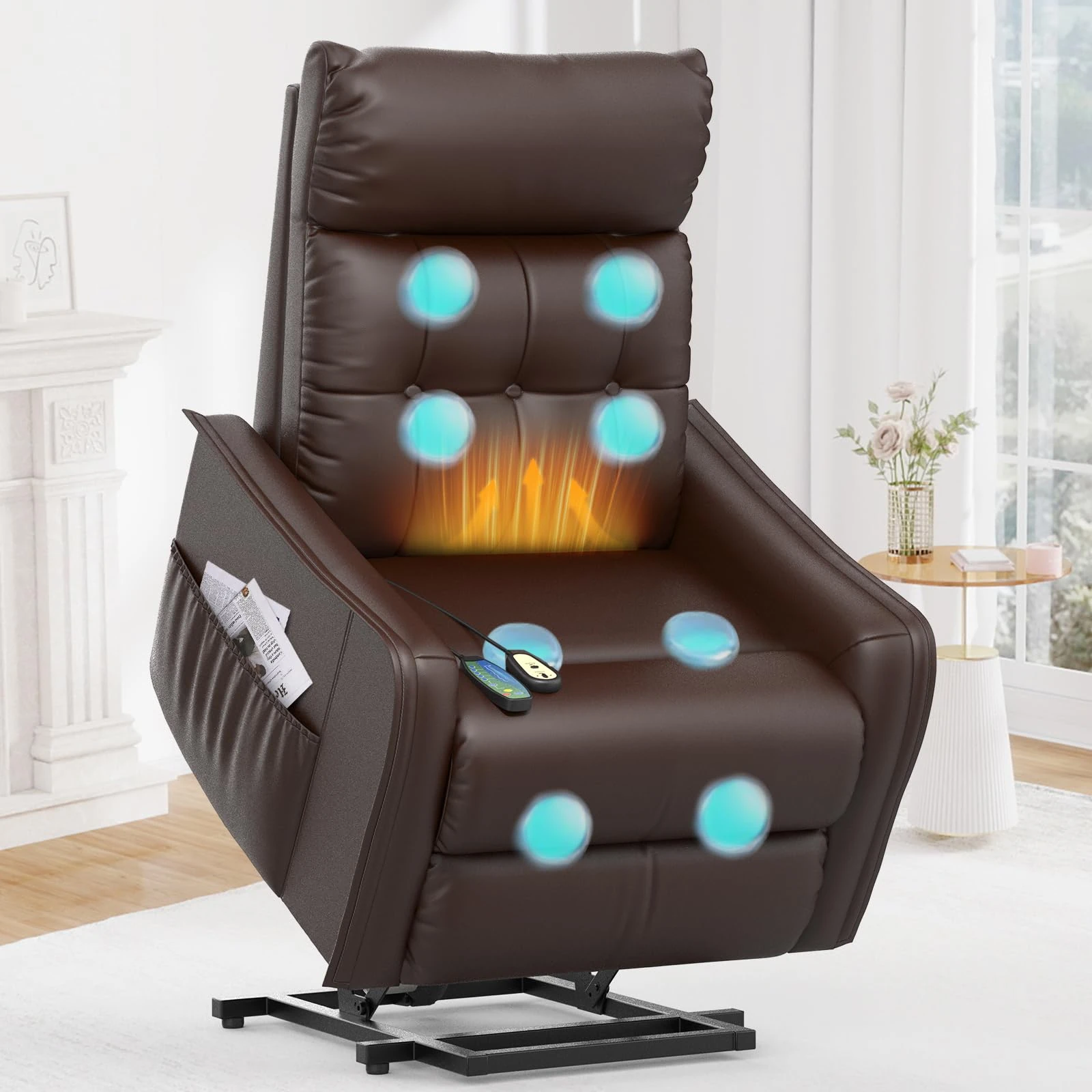 sisolos Recliner Armchair Rise and Recliner Chair for Elders, Power Lift Chairs with Massage & Heat, Extended Footrest, Electric Recliner Sofa Reclining Chair For Living Room with Dual Remote Controls