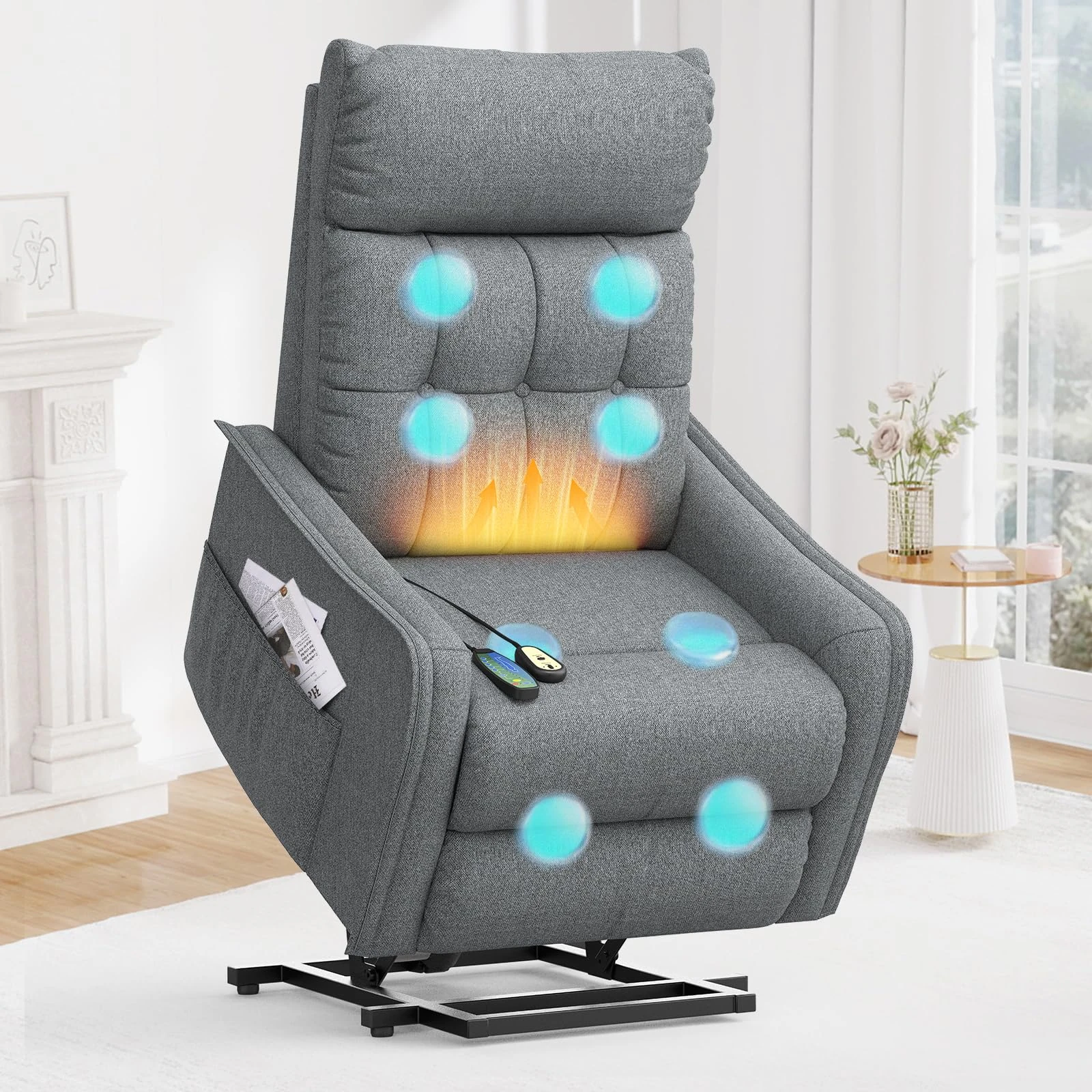 sisolos Recliner Armchair Rise and Recliner Chair for Elders, Power Lift Chairs with Massage & Heat, Extended Footrest, Electric Recliner Sofa Reclining Chair For Living Room with Dual Remote Controls