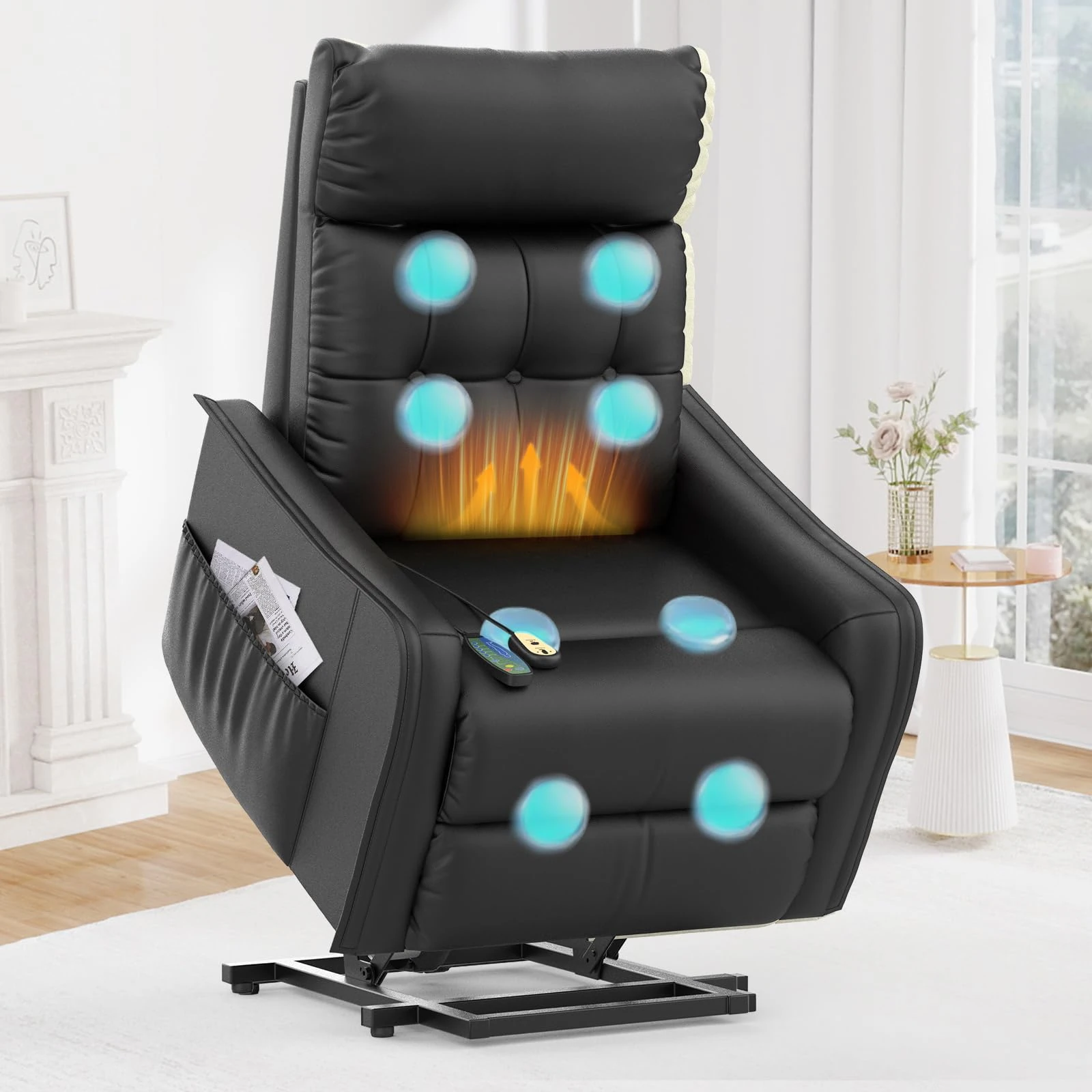 sisolos Recliner Armchair Rise and Recliner Chair for Elders, Power Lift Chairs with Massage & Heat, Extended Footrest, Electric Recliner Sofa Reclining Chair For Living Room with Dual Remote Controls