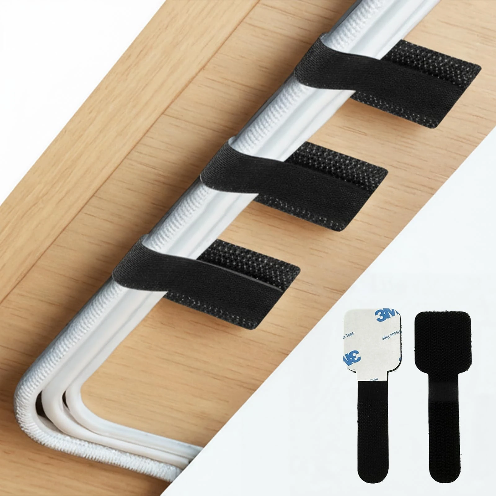 Zeeorymn 30 PCS Under Desk Cable Management,Self Adhesive Cable Tidy Clips Straps, Sticky-Back Hook and Loop Cable Ties Cord Organizer, Wire Organizer for TV PC Laptop Ethernet Desktop, Black, Small