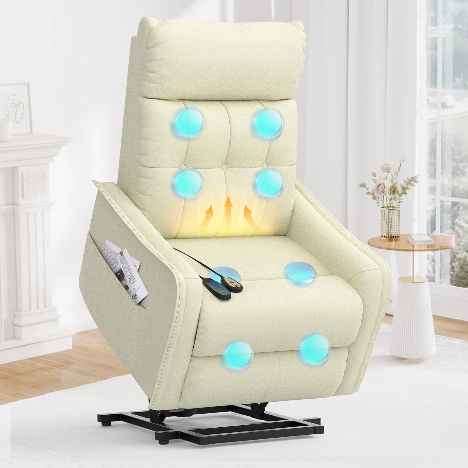 sisolos Recliner Armchair Rise and Recliner Chair for Elders, Power Lift Chairs with Massage & Heat, Extended Footrest, Electric Recliner Sofa Reclining Chair For Living Room with Dual Remote Controls