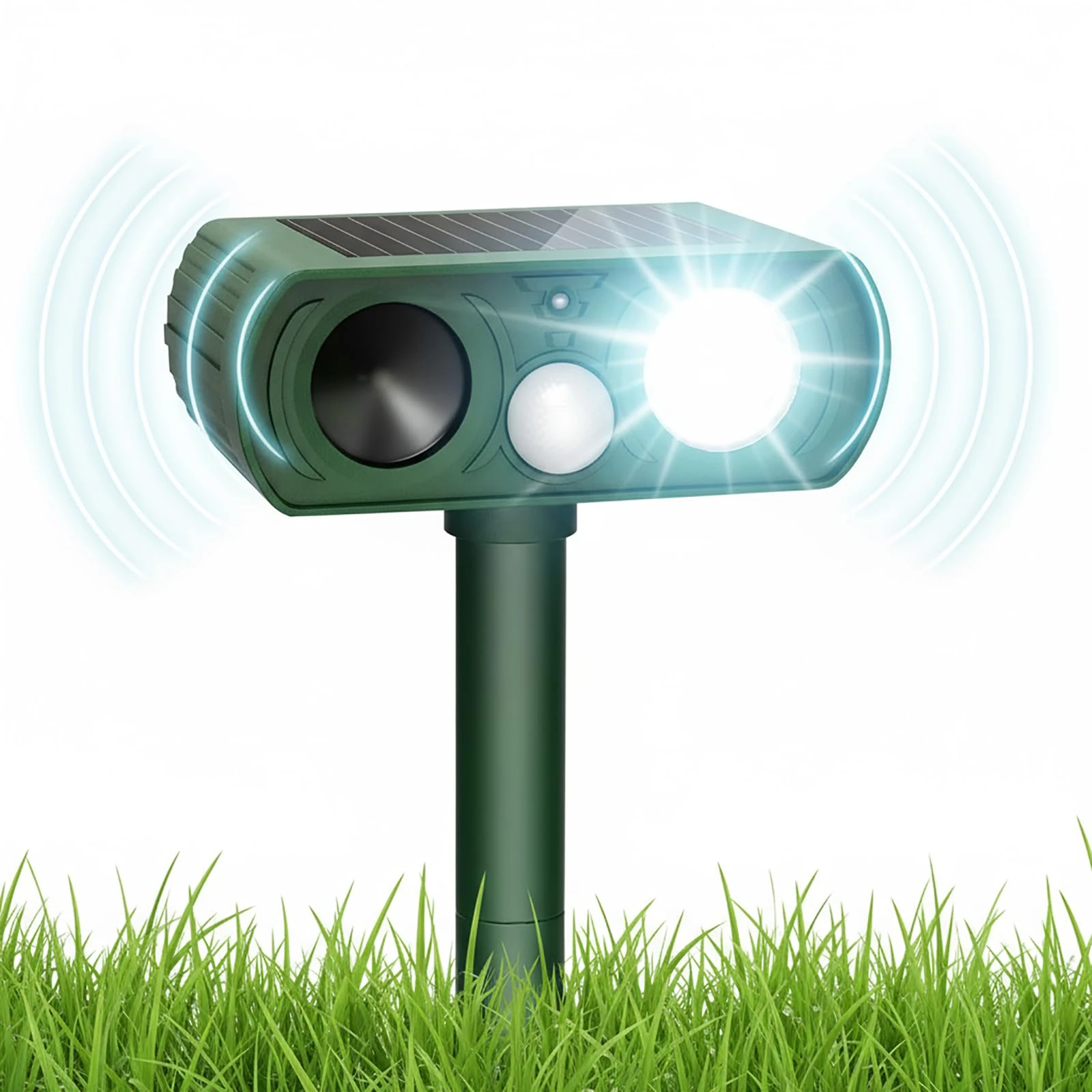 POWTOR Ultrasonic Cat Repellent for Gardens UK, Solar Cat Deterrents for Gardens UK, Fox Deterrents with IPX5 Waterproof, PIR Motion Sensor, LED Flash, Fox repellent Cat Scarers for Yard -Green