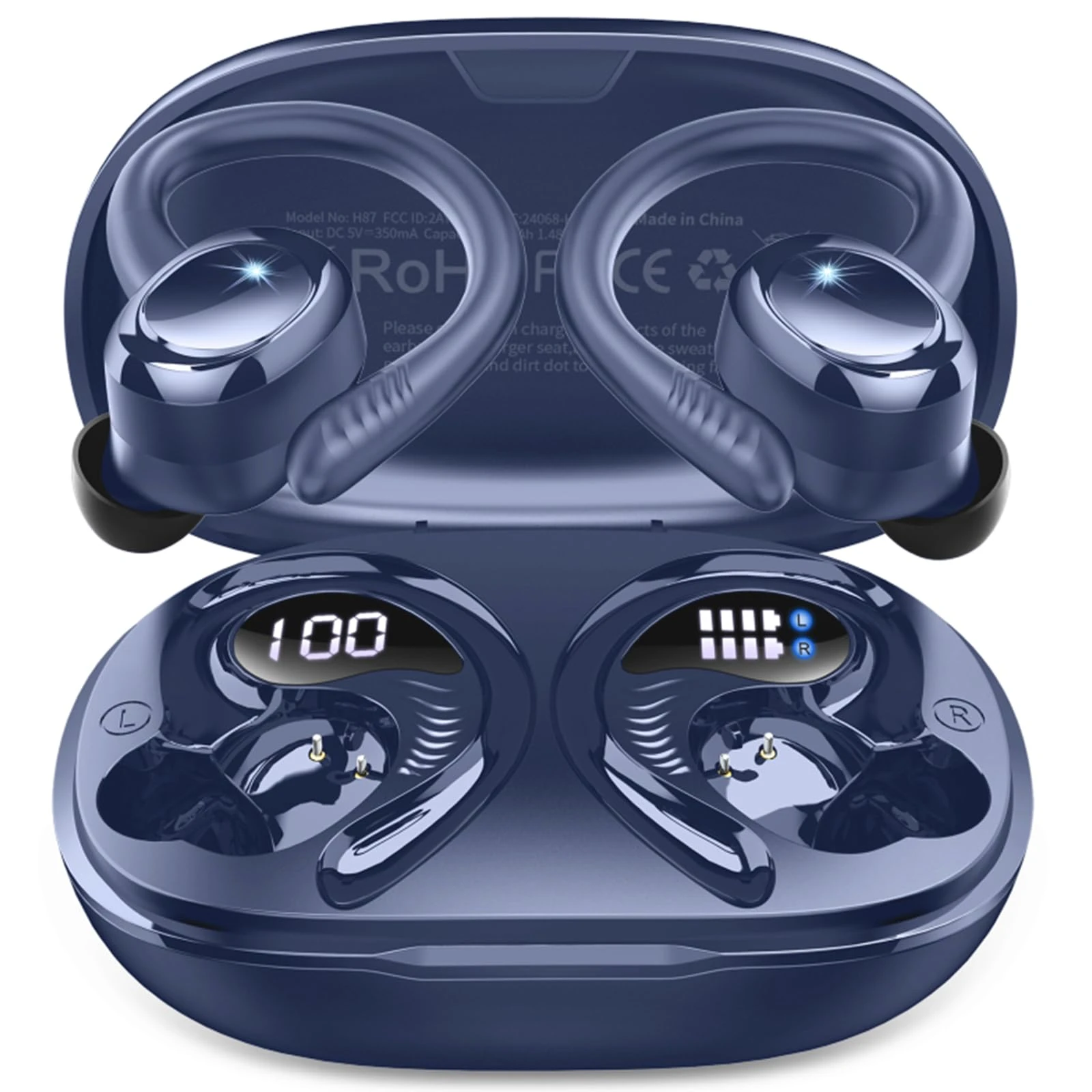 Bluetooth 5.4 Headphones Sport, 3D-Stereo Wireless Earbuds Deep Bass in Ear Buds, 4 ENC Noise Cancelling Mic Earphones Running, 50+Hrs USB-C IP-X7 Waterproof Headset Android iOS for Workout Gym, Blue