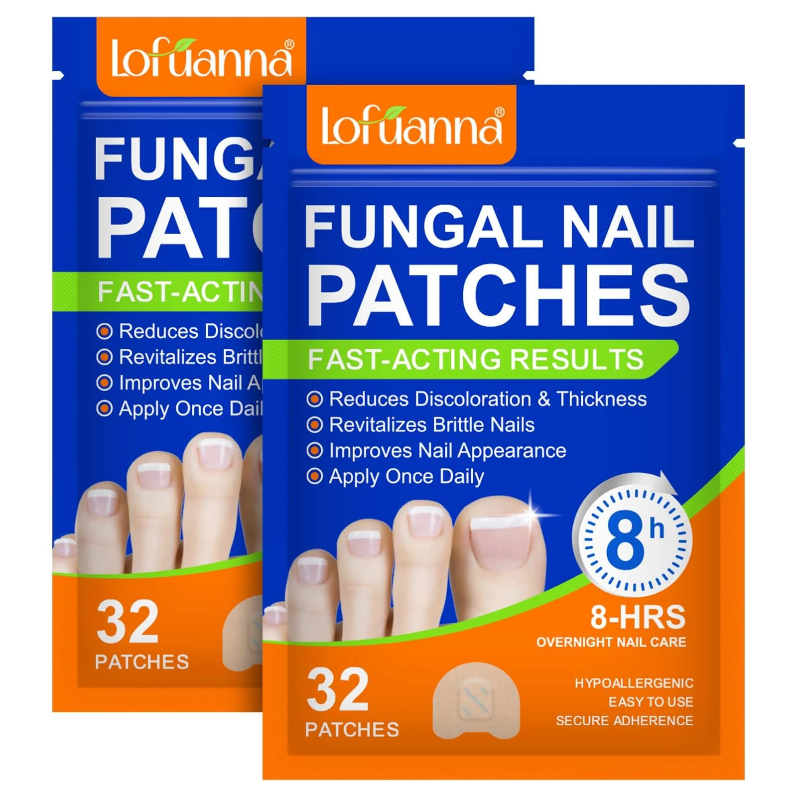 Fungal Nail Patches, 64Pcs Toe Nail Fungal Treatment Pads, 8-Hour Nighttime Toenail Fungus Treatment Restores Healthy Appearance, Reduces Discoloration & Thickness, Overnight Repair for Damaged Nails