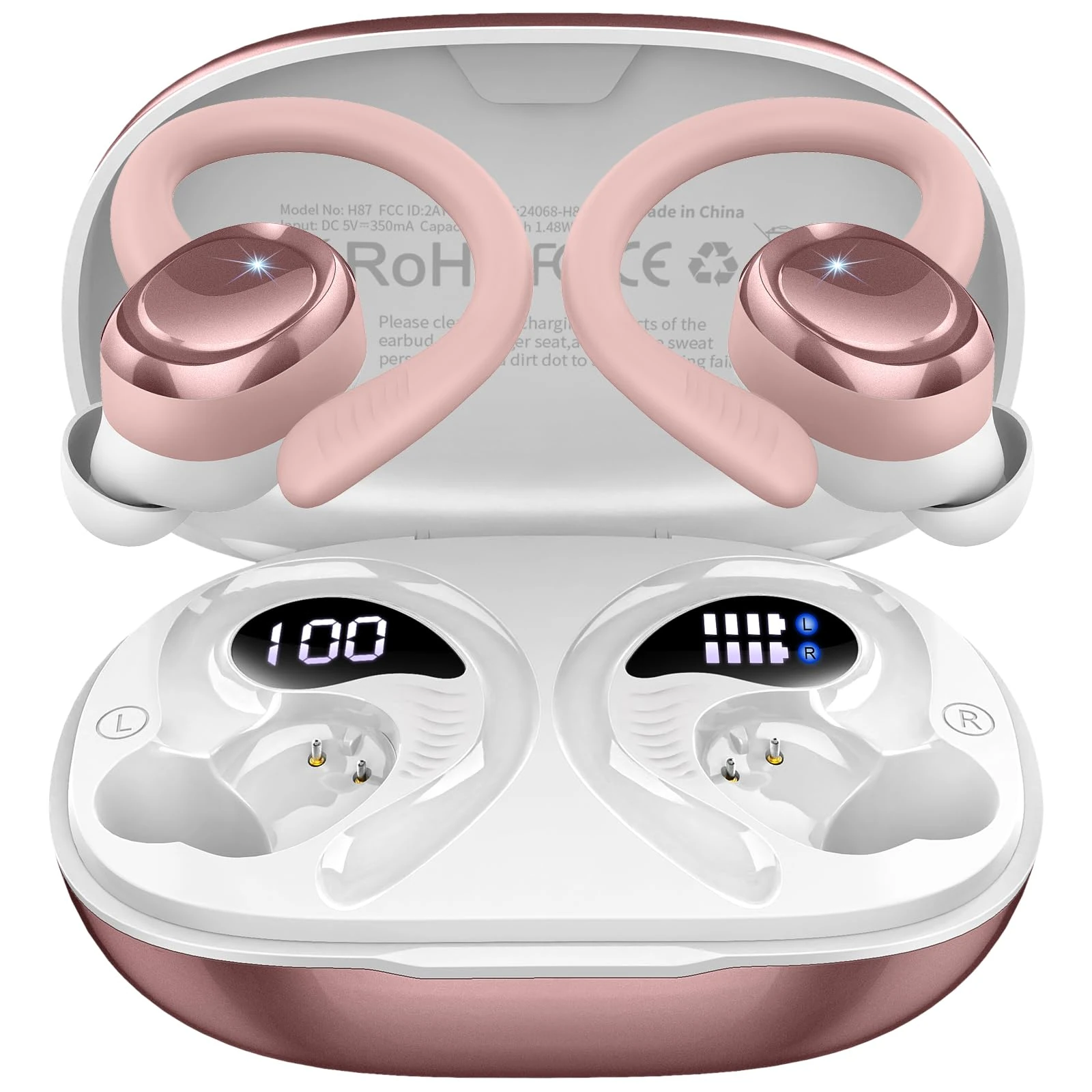 Hupoaf Bluetooth 5.4 Headphones, 3D-Stereo Wireless Earbud Sport Deep Bass in Ear Buds, 4 ENC Noise Cancelling Mic Earphone Running, 50+Hrs USB-C IP-X7 Waterproof Headset Android iOS for Workout Gym