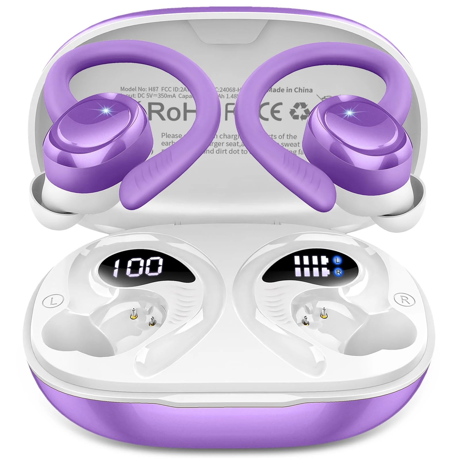 Hupoaf Wireless Earbud Sport, 3D-Stereo Bluetooth 5.4 Headphones Deep Bass in Ear Buds, 4 ENC Noise Cancelling Mic Earphone, 50+Hrs USB-C IP-X7 Waterproof Headset Running Workout Gym for Android iOS