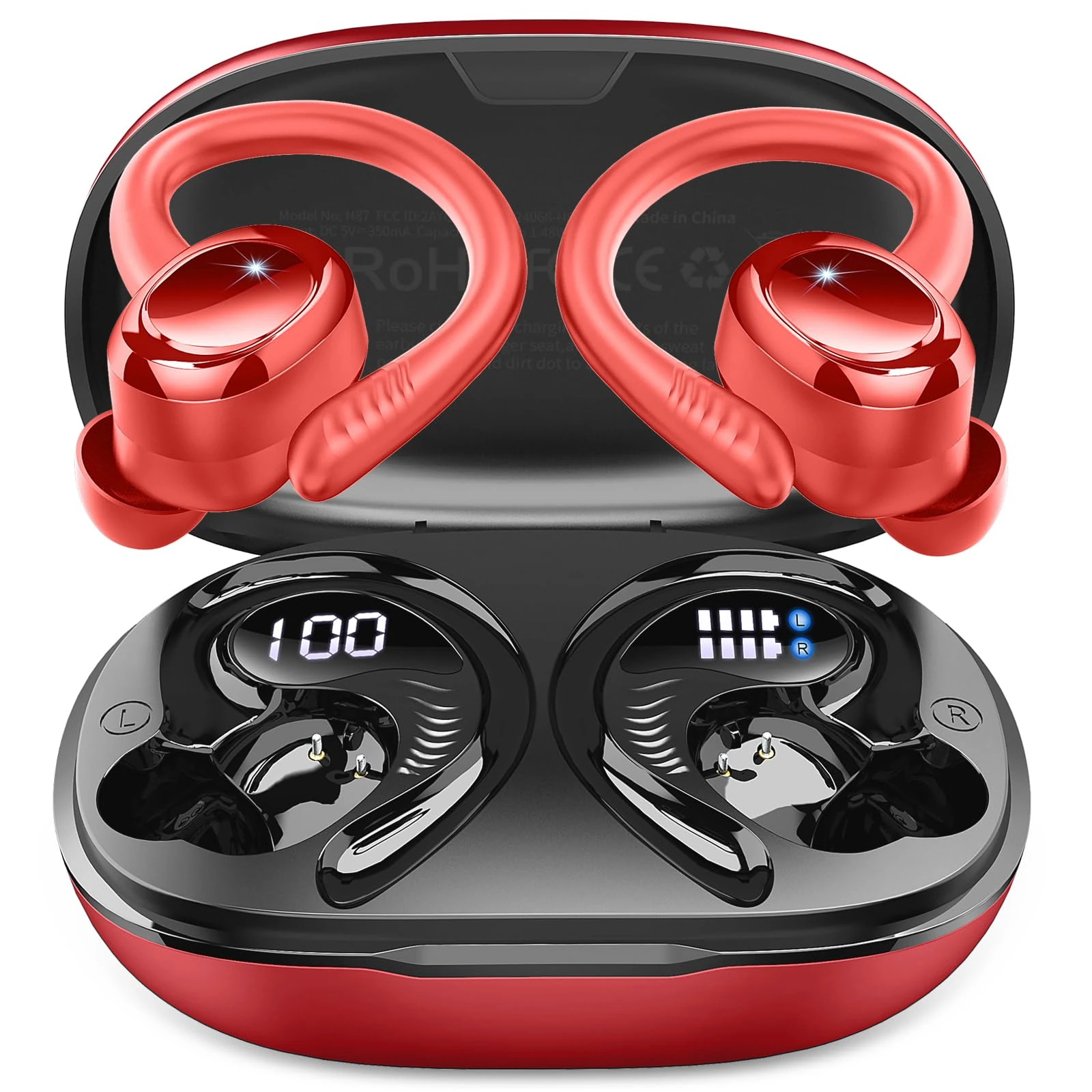 Hupoaf Wireless Headphones Sport, 3D-Stereo Bluetooth 5.4 Earbuds Deep Bass Ear Buds, 4 ENC Noise Cancelling Mic Earphones Running, 50+Hrs USB-C IP-X7 Waterproof Headset Android iOS for Gym Workout