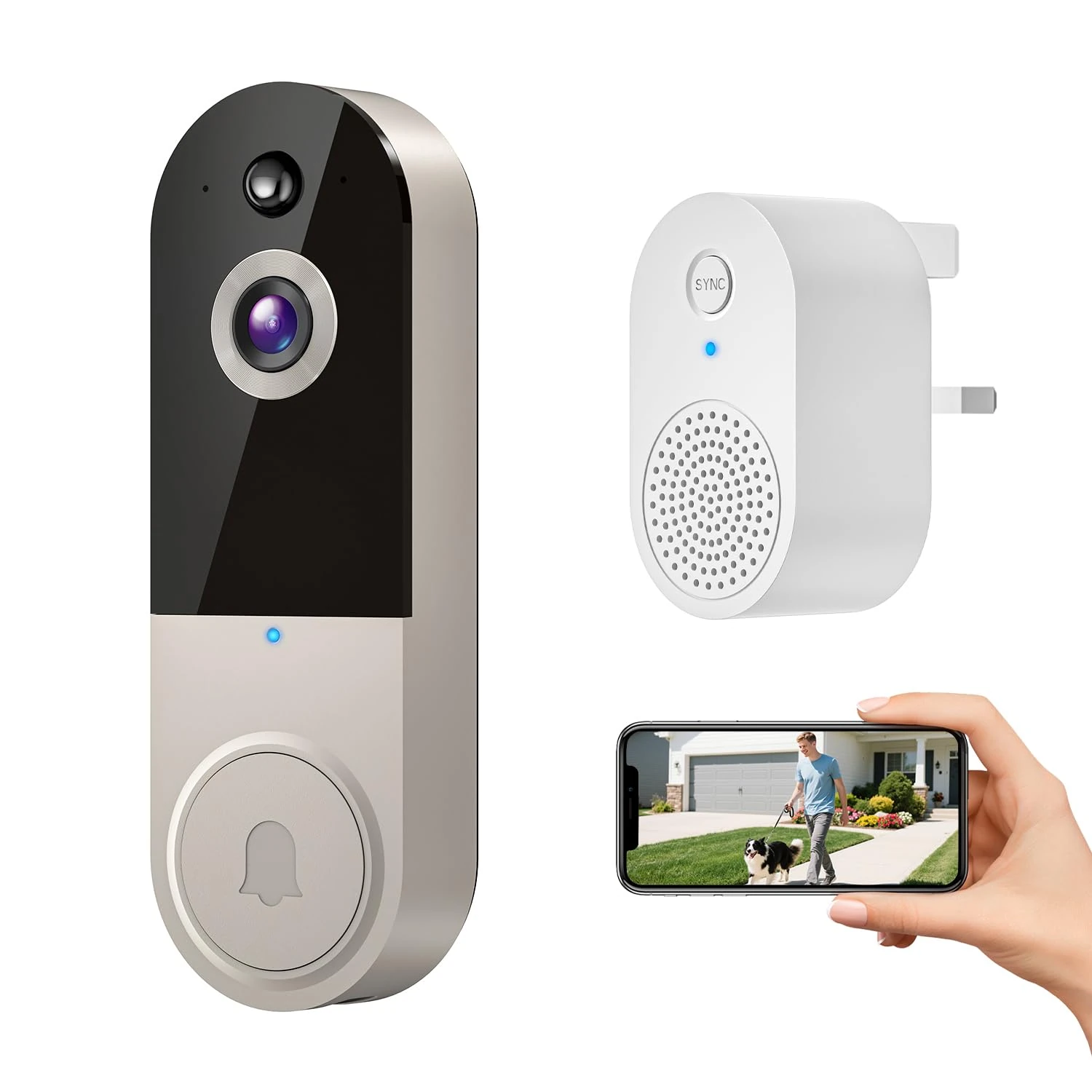 LinkSear Wireless Video Doorbell with Doorbell Receiver, Smart AI Human Detection, Live View, Night Vision, 2-Way Audio, 2.4G WiFi, Cloud Storage (Sold Separately) for Indoor/Outdoor Surveillance