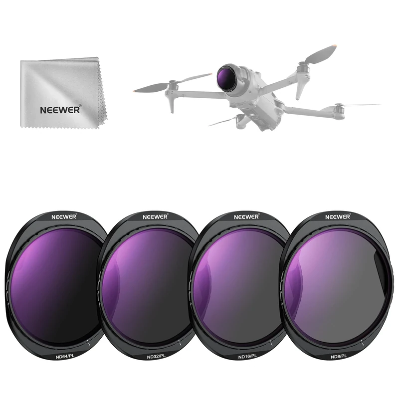 NEEWER ND Filter Set Compatible with DJI Mavic 4 Pro (4 Pack), Screw On ND8/PL + ND16/PL + ND32/PL + ND64/PL Multicoated HD Optical Glass Neutral Density Drone Lens Filter with Magnetic Storage Case