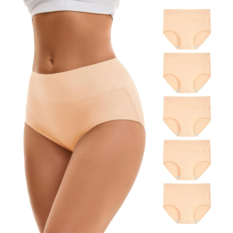 INNERSY High Waisted Cotton Briefs - 5 Pack Nude/Beige