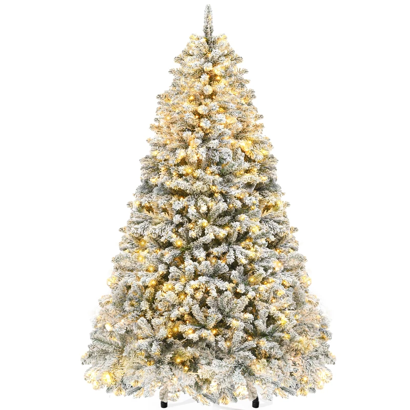 YITAHOME 228cm Artificial Christmas Tree with Snow & 550 Warm White LED Lights, 1346 Tips, Realistic Pine with Easy Fold & Metal Stand, Quick Assembly for Home or Business, 228cm H x 115cm W