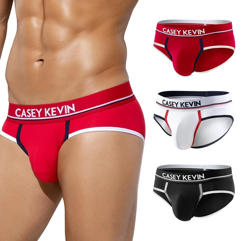 Casey Kevin Men's Briefs 3-Pack Low Rise Cotton 2XL - Black/White/Red