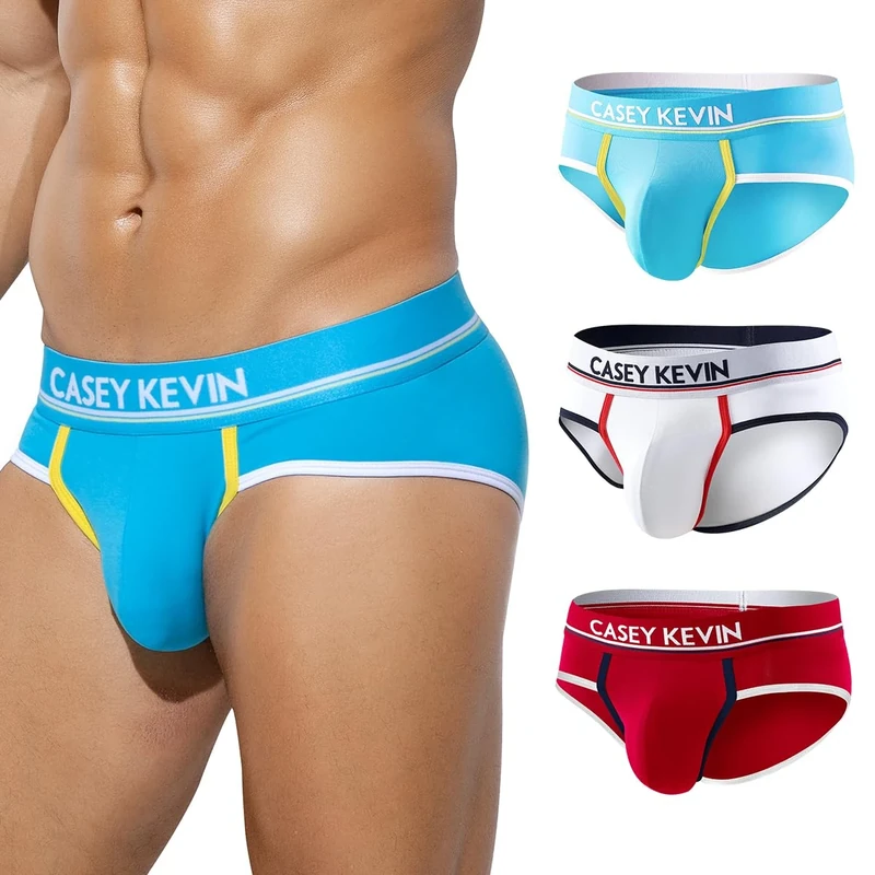 Casey Kevin Men's Underwear Briefs Multipack Cotton Underpants Low Rise Pouch Underwear Soft Slips Tagless Boxer Briefs Pack of 3,Blue White Red,2XL