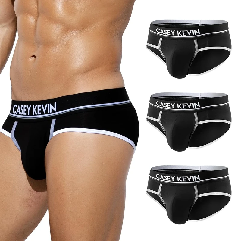 Casey Kevin Men's Underwear Briefs Multipack Cotton Underpants Low Rise Pouch Underwear Soft Slips Tagless Boxer Briefs Pack of 3,Black,M