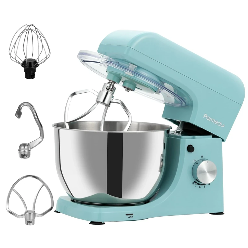 Parmedu Electric Kitchen Stand Mixer: 1000W 8-Speed Compact Tilt-Head Household Food Mixer - 4.5L 304 Stainless Steel Bowl with Cover & Egg Whisk & Dishwasher Safe Dough Hook & Flat Beater