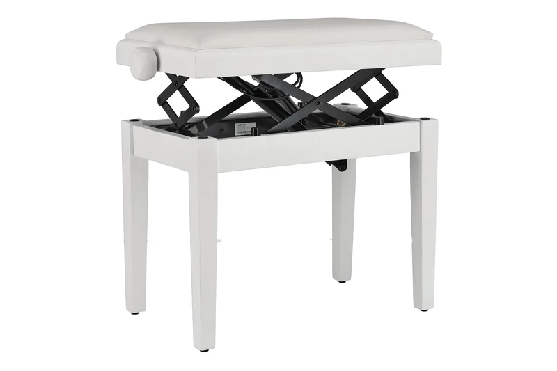 Gewa Piano Bench Deluxe Autolift with comfortable height adjustment, solid wood, white matte, seat cover vinyl white