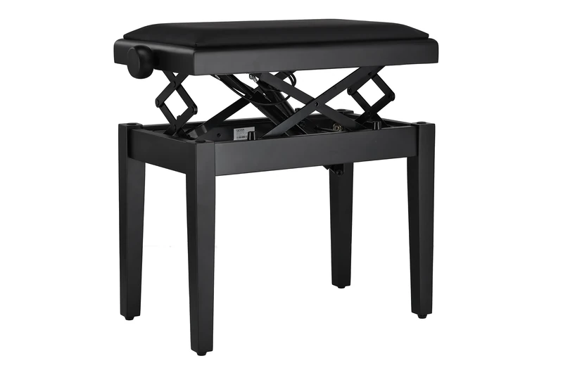 Gewa Piano Bench Deluxe Autolift with comfortable height adjustment, solid wood, black matte, seat cover vinyl black