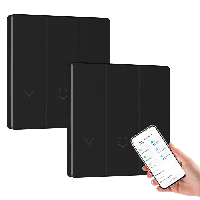 BSEED Smart Dimmer Switch 0-100% Dimming,Trailing Edge Dimmer 2 Way 2.4GHz WiFi,Works with Alexa,Google Home,Compatible with Dimmable LED,Halogen,Incandescent Lights,Black 2 Pack